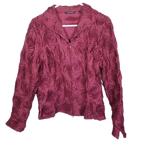 Samuel Dong Women Formal Jacket Full Zip Rosette Applique Taffeta Whiimsigoth XL - Picture 1 of 8
